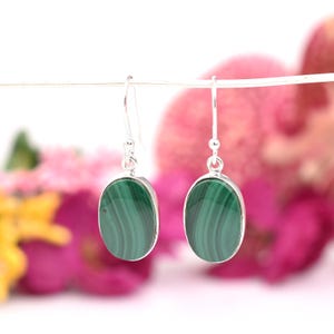 Real Malachite Earrings, Green Classic Earrings, Dangle malachite Earrings, Dainty Earrings, Sterling Silver Earrings, Gifts for Her