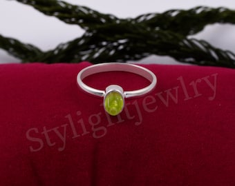 Natural Peridot 925 Sterling Silver Ring: Minimalist Stacking Jewelry