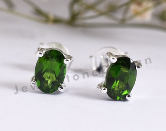 Chrome Diopside Earrings~.925 Sterling Silver earring  Round~Genuine Natural Mined , Chrome Diopside Jewelry