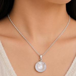 Collier pendentif perle Mabe | en argent sterling perle de mer | Bijoux modernes minimalistes