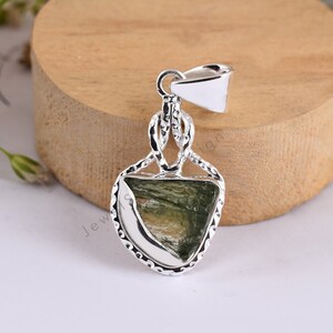 100% Natural Moldavite Pendent , Raw Moldavite Pendant , Green Crystal Pendant , Sterling Silver Moldavite Pendant , Unique Pendant For Gift