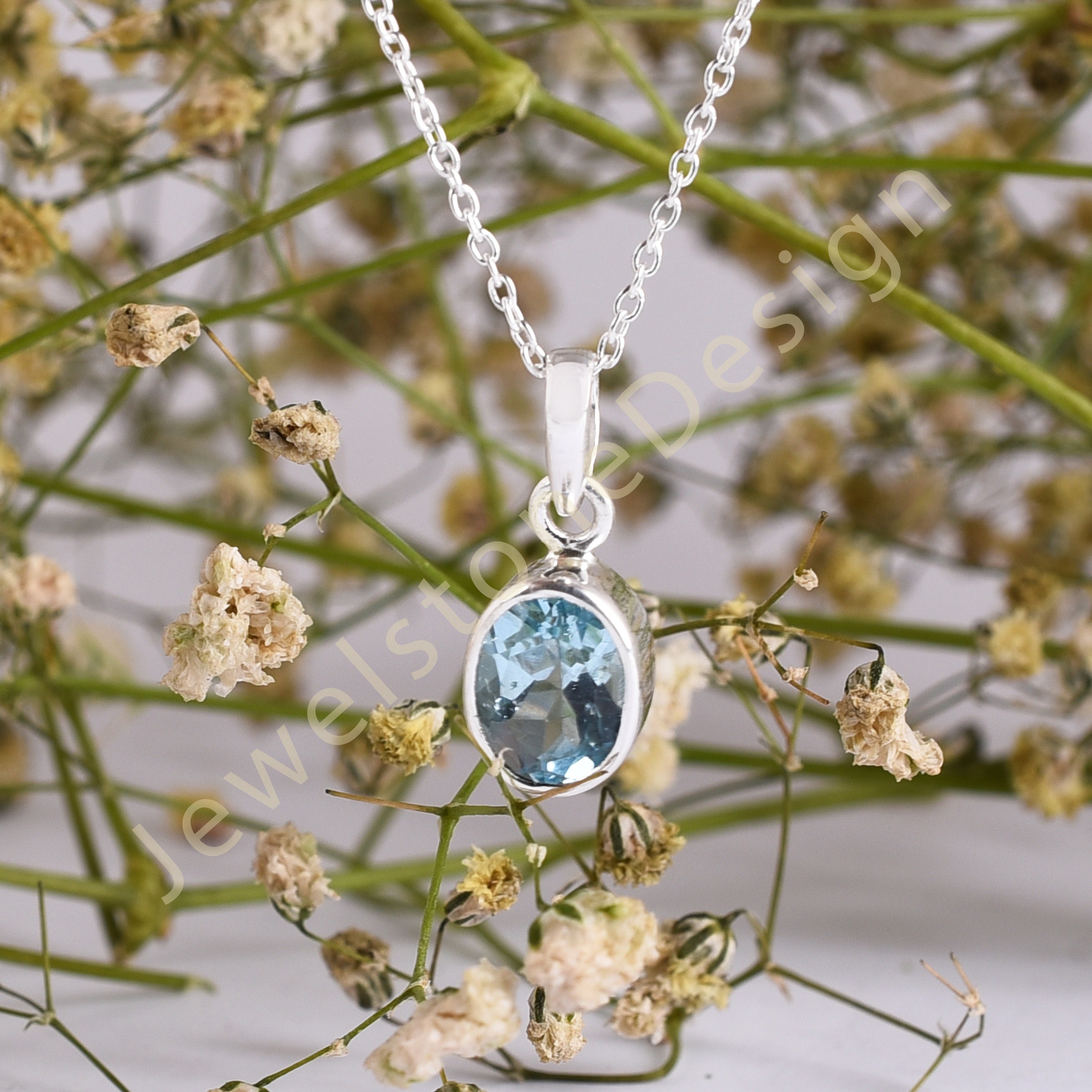 925 Sterling Silver Pendant Natural Blue Topaz Pendant - Etsy UK