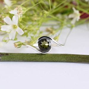 Rondelle Natural Moldavite Stone ,Raw Moldavite, Silver Ring, Authentic Moldavite ,Certified Moldavite , Moldavite 925 Sterling Silver Ring