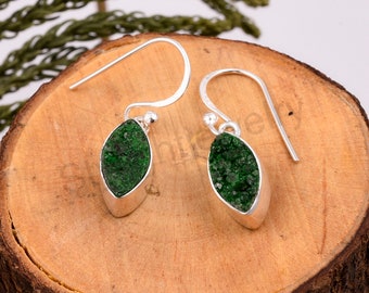 Uvarovite Sterling Silver Earrings: Natural Green Gemstone