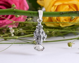 Pingente de diamante Herkimer de meteorito: prata esterlina 925 rara