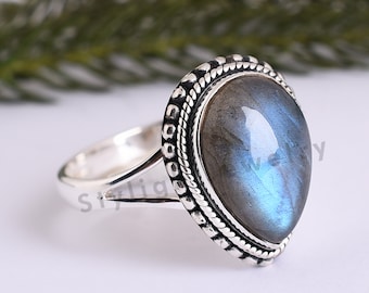 Blue Labradorite Sterling Silver Ring: Bohemian Jewelry Gift