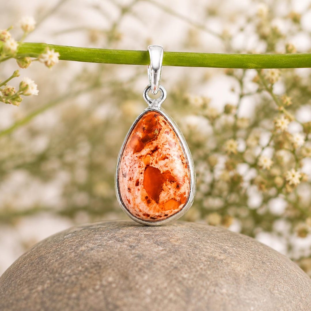 【 mexican　jewelry　925 】 Natural Mexican Fire Opal Pendant Necklace, Genuine Fire Opal