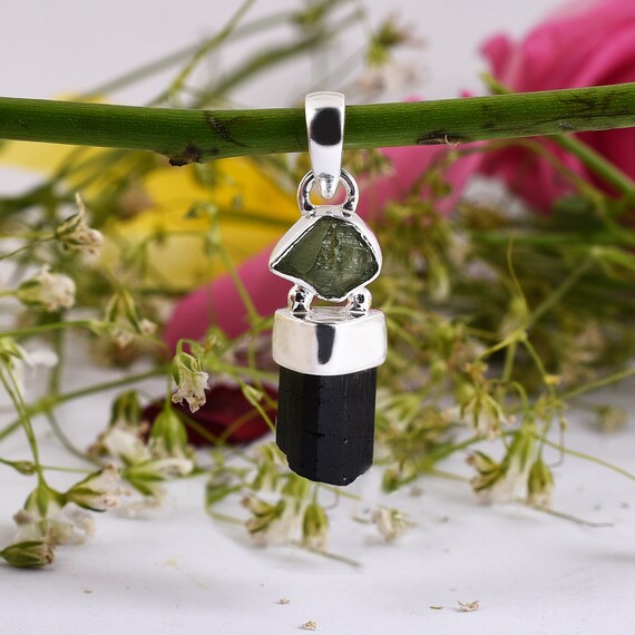 Moldavite and online black tourmaline necklace