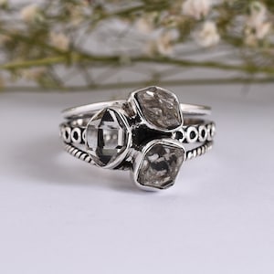 Herkimer Diamond Ring, Natural Herkimer Diamond Ring, Raw Diamond Ring, Unique Raw Crystal Ring, 925 Sterling Silver Herkimer Diamond Ring