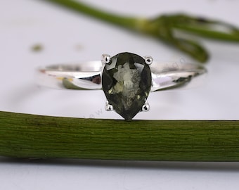 Powerful Natural Moldavite Stone ,Raw Moldavite, Silver Ring, Authentic Moldavite ,Certified Moldavite , Moldavite 925 Sterling Silver Ring