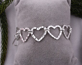 【STONEHENgE】Silver Material Heart Cubic Bracelet SC24B19T Sterling Silver Interlocked Hearts Cubic Zirconia 925