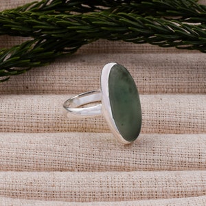 Nephrite Jade Ring, Oval Stone, Green Color Stone, Statement Ring, Gift For her, Attractive Ring, 925 Sterling Silver Ring, Gift For Her/Him