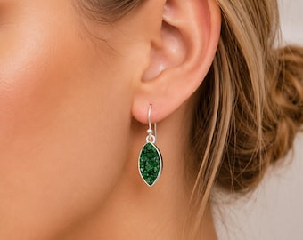 Rare Uvarovite Earring, Genuine Uvarovite, Natural Green Uvarovite, Uvarovite 925 Sterling Silver Earring, Green Shinning Gemstone, For Gift