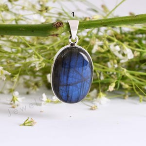 Blue Fire Labradorite Pendant: 925 Sterling Silver, Healing Crystal