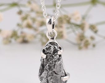 Natural Meteorite Pendant, Campo Del Cielo Necklace, Sterling Silver, Genuine Meteorite, Healing Stone, Authentic Meteorite, Gift For Her