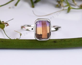 Genuine Rare Natural Ametrine , Raw Ametrine ,Silver Ring , Authentic Ametrine , AAA+ Quality Ametrine  , Ametrine  925 Sterling Silver Ring
