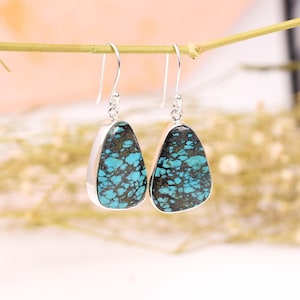 Sterling Silver Turquoise Dangle Earrings: Tibetan Gemstone Jewelry