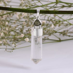 Extremly Rare Natural Raw Moldavite & Crystal Pendant,925 Sterling Silver Pendant,Raw Moldavite ,Authentic MoldaviteJewelry, Gift For Mother