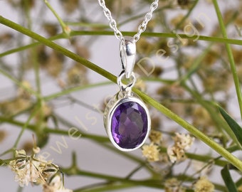 Amethyst Silver Purple Healing Stone Crystal Necklace, Amethyst Pendant Birthstone Necklace