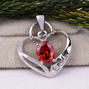 Red Garnet Heart Pendant, 925 Sterling Silver, January Birthstone Necklace, Valentine&#39;s Day Gift, Birthday Gift, Love Heart Pendant,For Gift