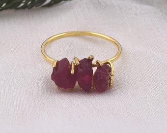 Beautiful Raw Ruby Ring in Sterling Silver, Raw Crystal Ring with More Color Options, Rough Gemstone Statement Ring, July Birthstone Jewelry