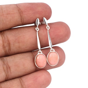 Pink Opal Earrings, Pink Stone Earrings, 925 Sterling Silver Earrings, Dangling Earrings, Handmade Earrings, Christmas Gift for Women