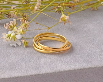 Sterling Silver Rolling Ring: 18K Gold Vermeil Three Band Fidget Ring