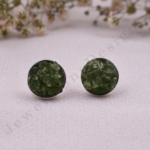 Natural Moldavite Stud Earrings, mosaic Moldavite Stud  earring, Powerful Moldavite ,925 Sterling Silver, Authentic Moldavite ,925 Silver