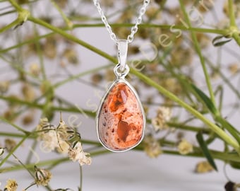 Natural Mexican Fire Opal Pendant, Genuine Mexican Fire Opal Necklace, Natural Crystal Pendant, 925 Sterling Silver Necklace, Natural Stone
