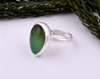 Nephrite Jade Ring, Silver Jewelry, 925 Sterling Silver, Handmade Simple Ring, Green Gemstone, Pear Jade Ring, Gift For Wife, Free Shipping