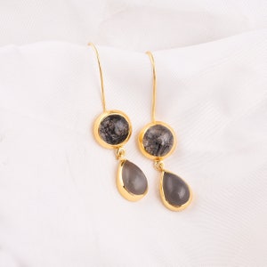 Handmade Sterling Silver Black Rutile Dangle Earrings