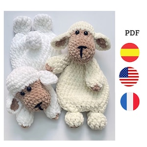 Patrón manta de apego crochet: Lucy la oveja , patrón oveja crochet en español, inglés y francés , muñeco para niños, oveja ganchillo, pdf