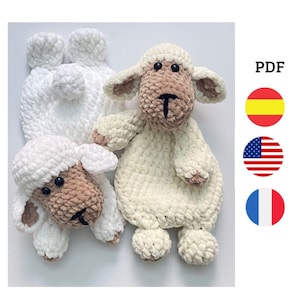 PATTERN CROCHET, Lucy the sheep. Crochet pattern in english, spanish and french. For baby or toddler.  Soft toy. PDF.