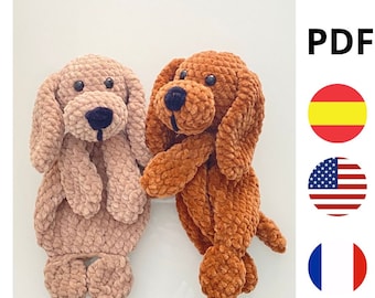 Patrón manta de apego crochet: Boby el perrito, patrón perro crochet en español, francés en inglés, muñeco para niños, pattern the dog, pdf