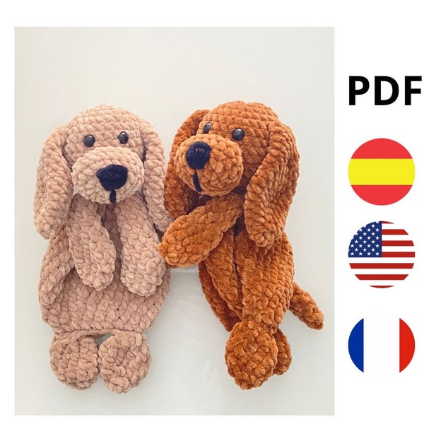 Patrón manta de apego crochet: Boby el perrito, patrón perro crochet en español, francés en inglés, muñeco para niños, pattern the dog, pdf