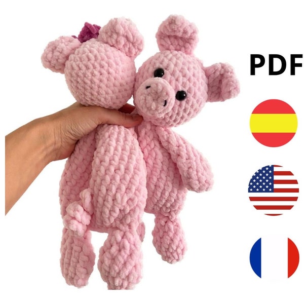 Crochet attachment blanket pattern: Little pig, crochet pig pattern in Spanish, English and French, doll for children, crochet pig, pdf