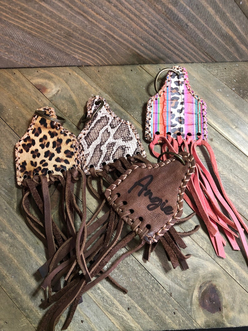 Cowtag Genuine Leather Keychain W/fringe Personalized Western Etsy