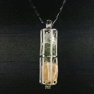 Brazil gold Phenacite,Nigeria Phenacite Moldavite pendant Synergy 12 Stone Pendant with 925 sliver Filled White Gold cage