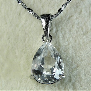 9x7mm Drop Phenakite Pendant- 9 x7mm Drop Phenacite Pendant & Filled Rhodium White Gold Pendant brilliant cut
