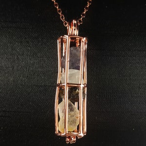 Synergy 12 Stone Pendant with 925 sliver Filled Rose Gold cage Brazil Phenacite,Moldavite,Tibetan Tektite,Petalite.