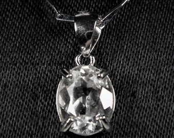 9x7mm Oval Phenakite Pendant: 925 Silver Filled Rhodium White Gold,