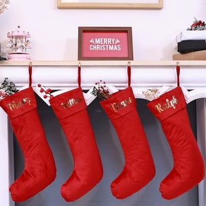 Personalised Velvet Christmas Stocking - Custom Name Holiday Decor - Perfect Xmas Gift - 1 Stocking - Personalized Christmas Decoration