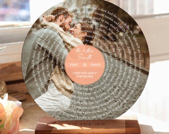 Custom Lyrics Print Vinyl Record, Couple Photo Gift, Valentines Day Song, Birthday or Anniversary gift