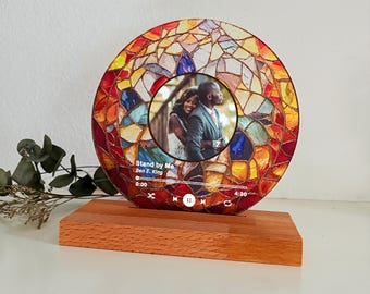 Personalized Stained Glass Vinyl Record Photo Plaque, Wedding Anniversary Gift, Friends Birthday