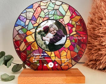 Stained Glass Photo - Custom Record with Photo - Picture Song Vinyl - Acrylic Song Plaque - Gift for Couple - Birthday Gift for Her Him