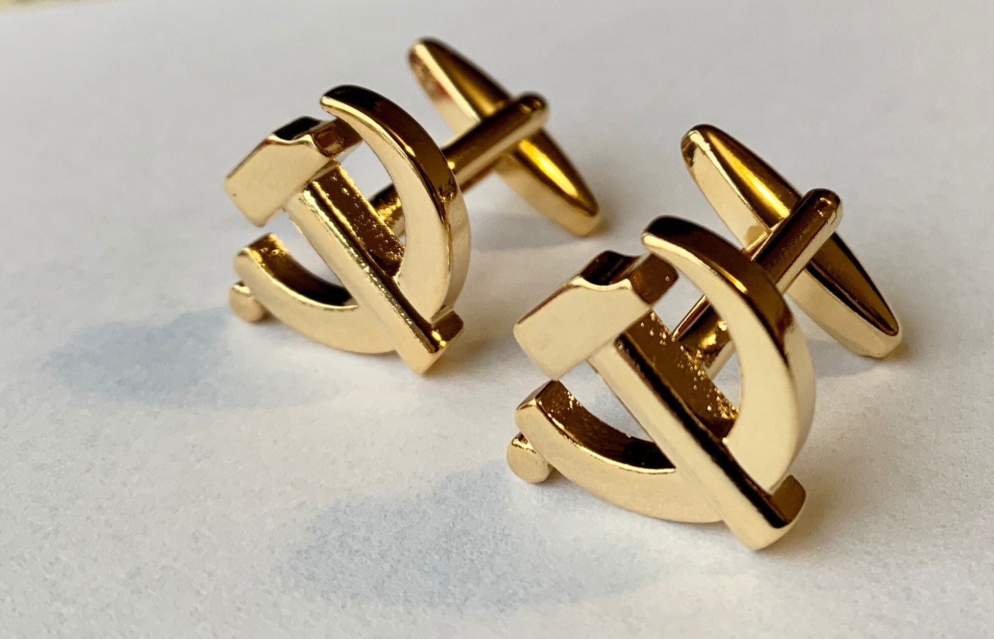 Socialist Hammer and Sickle Communist Golden Metal Cufflinks 