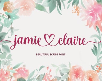 Hearts Font, Script font, Handwritten Font,Font with Tails, Wedding Font, Romantic Font, Commercial Use, Cricut Font, Cursive Font