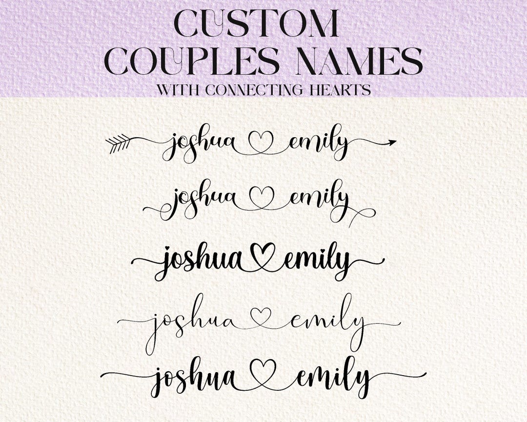 Custom Name Design for Weddings With Connecting Hearts SVG PNG JPG - Etsy