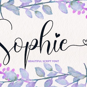 Sophie Script Font, Calligraphy Font, Heart Font, Font with Tails, Handwritten Font, Cursive Font, Cricut Font, Font with hearts, wedding