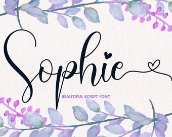 Sophie Script Font, Calligraphy Font, Heart Font, Font with Tails, Handwritten Font, Cursive Font, Cricut Font, Font with hearts, wedding